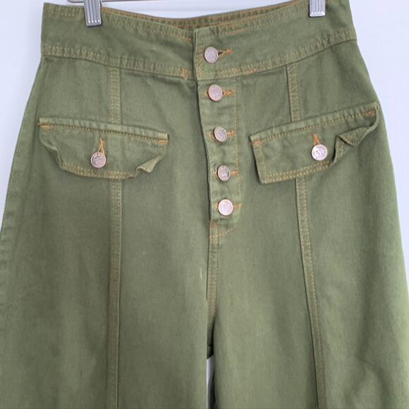 Farm Rio Wide Leg Pockets Twill Trousers Women's Size 38 Green Small - Picture 10 of 13